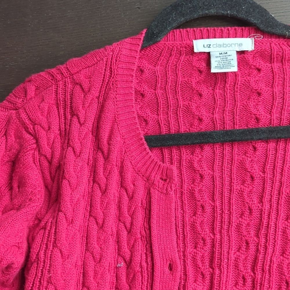 Sezane Style Raspberry Red Cable Knit Cardigan M
